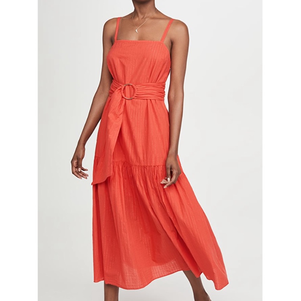 Nation LTD Anais coral belted cotton sun dress with lurex thread sz m EUC